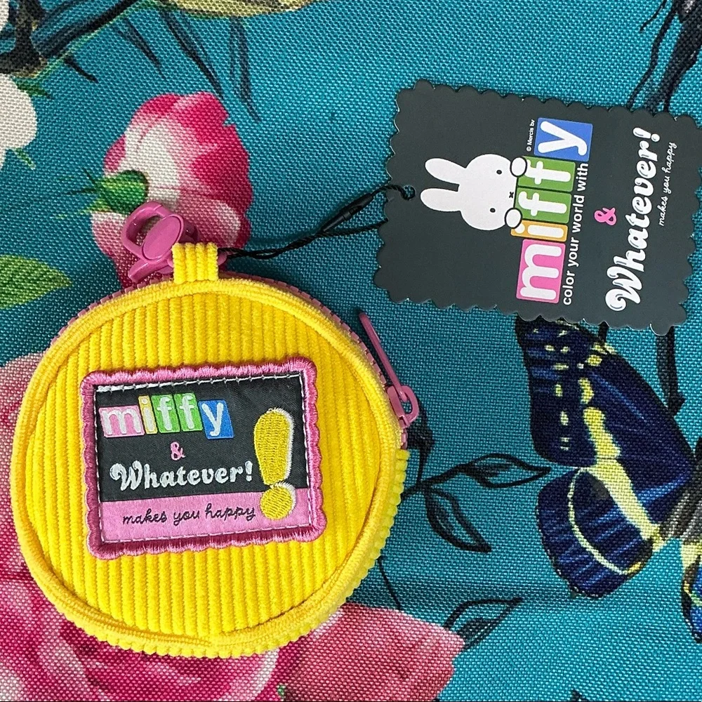 miffy Pink Flower Coin Pouch with Yellow Backing